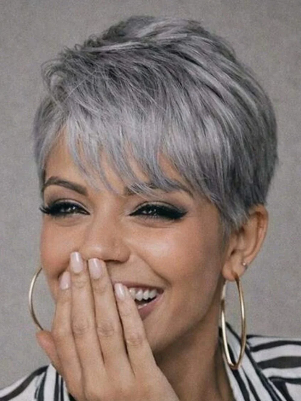 Gray Pixie Cut Wig with Bangs - Short Layered Straight Hair 5inches